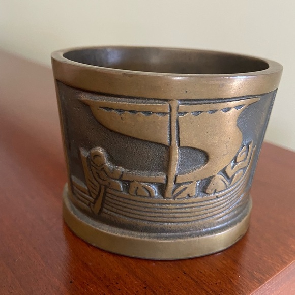 Aedel Malm Denmark Vintage 1960s Bronze Cup Votive Dish Viking Ship Marked - Picture 5 of 9